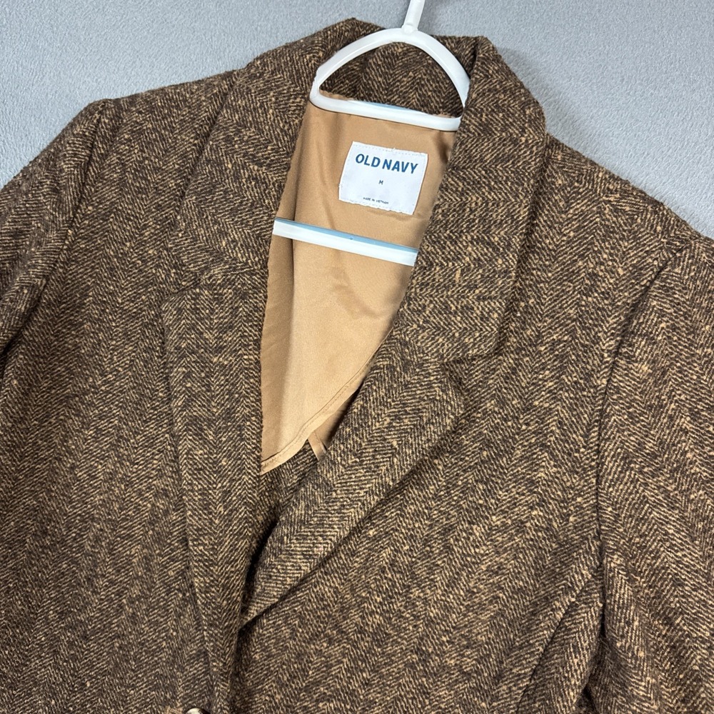 Old Navy Blazer Jacket Womens Medium Brown Soft Brushed Overside Herringbone